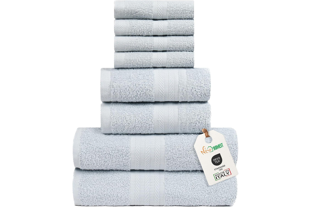 Risparmia con il set asciugamani 8 pezzi in cotone made in Italy: più qualità e morbidezza a un prezzo conveniente